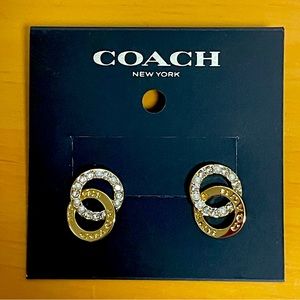 COACH INTERLOCKING OPEN CIRCLE PEARL HUGGIE EARRINGS
